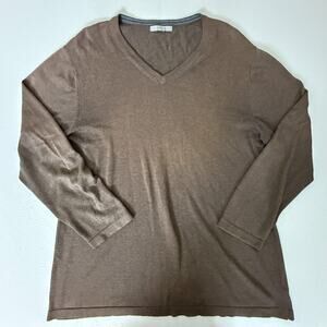 Henry Vris Profile Brown V-Neck Long Sleeve Knit Pullover Sweater Top